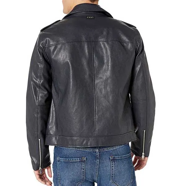 Áo Khoác Da Nam DKNY Classic Asymmetrical Faux Leather Motorcycle Jacket Màu Đen