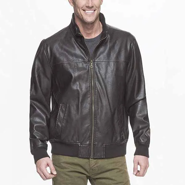 Áo Khoác Da Nam Tommy Hilfiger Smooth Lamb Faux Leather Unfilled Bomber Jacket Màu Nâu Đen