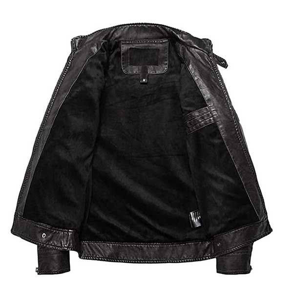 Áo Khoác Da Nam WULFUL Vintage Stand Collar Leather Jacket Motorcycle PU Faux Leather Outwear Black2 Màu Đen - 3