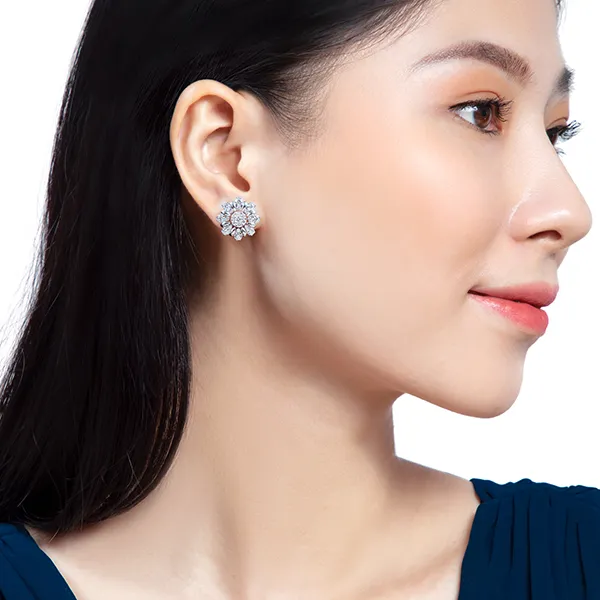 Khuyên Tai Lộc Phúc Fine Jewelry K3B.DFH0157E Vàng Trắng Đính Kim Cương - Trang sức - Vua Hàng Hiệu