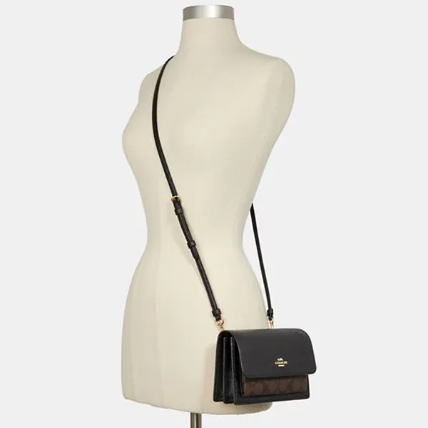 Túi Đeo Chéo Coach Foldover Belt Bag In Signature Canvas C3575 Màu Đen Nâu