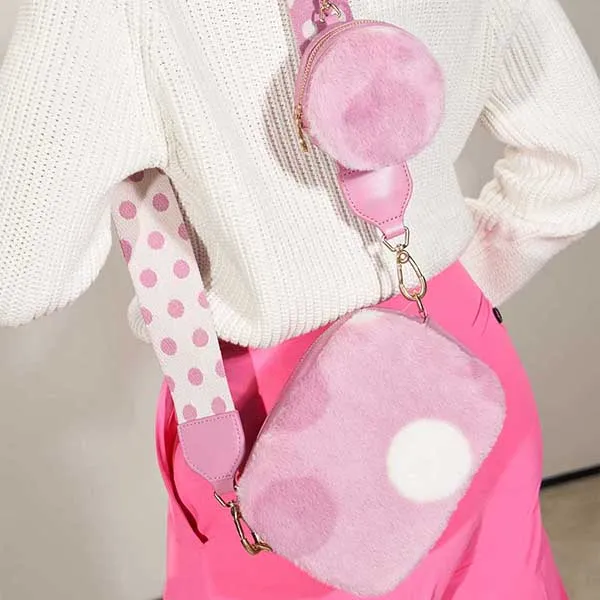 Túi Đeo Chéo Nữ Charles & Keith CNK Chailly Furry Panelled Crossbody Bag & Pouch 80151087 Màu Hồng