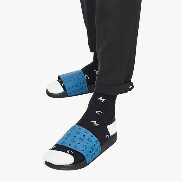 Dép MCM Men’s Visetos Rubber Slides Màu Xanh Size 43