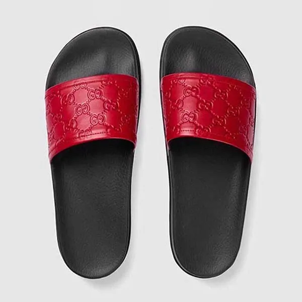 Dép Gucci Men's Black Signature Slide Sandal Màu Đỏ
 Size 42 - 3