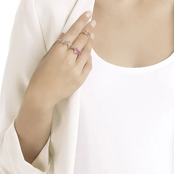 Set Nhẫn Swarovski Lilia Rose Gold-Plated Stainless Steel Pink And Clear Crystals Stackable Rings Vàng Hồng