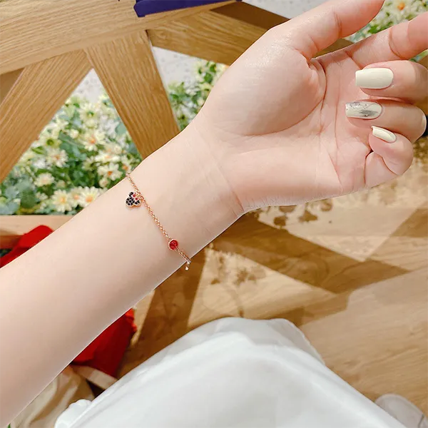 Vòng Đeo Tay Nữ Swarovski Minnie Mouse Charm Màu Vàng Hồng Size L