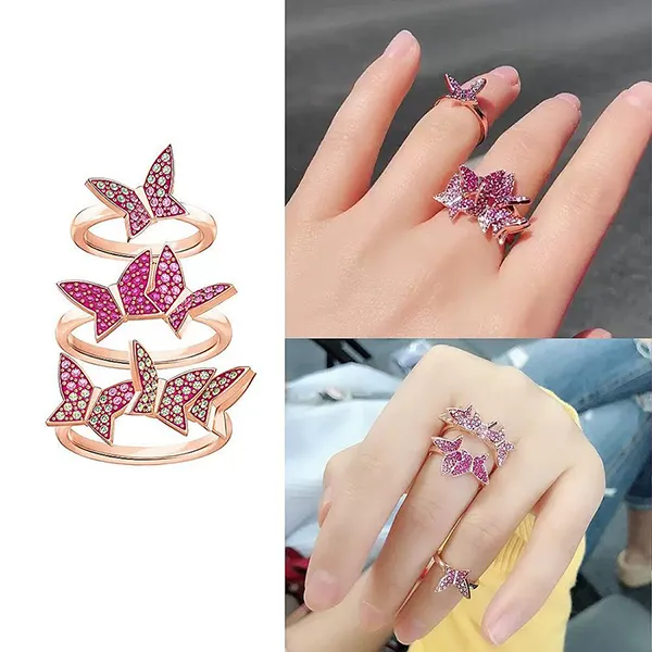 Set Nhẫn Swarovski Lilia Rose Gold-Plated Stainless Steel Pink And Clear Crystals Stackable Rings Vàng Hồng