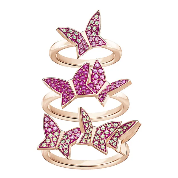Set Nhẫn Swarovski Lilia Rose Gold-Plated Stainless Steel Pink And Clear Crystals Stackable Rings Vàng Hồng