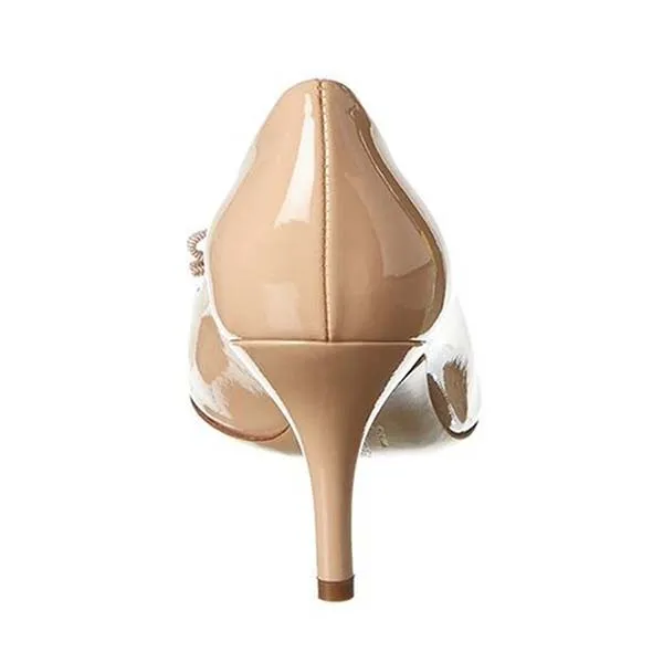 Giày Cao Gót Salvatore Ferragamo Vara Bow Patent Pumps L845531 Màu Be Size 35