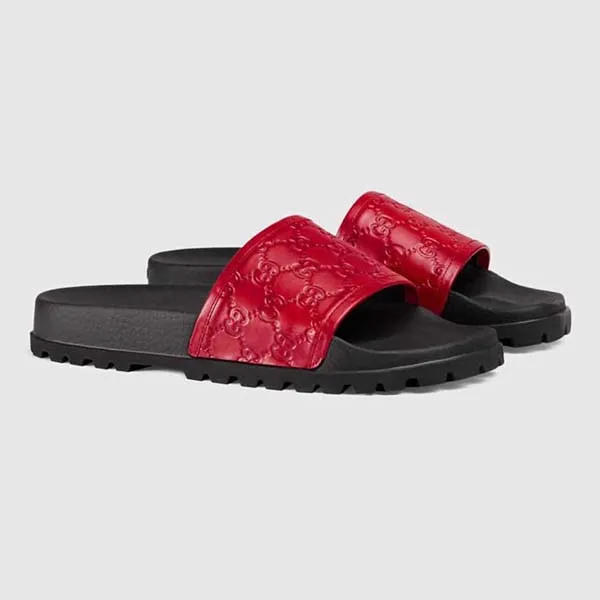 Dép Gucci Men's Black Signature Slide Sandal Màu Đỏ
 Size 42 - 1