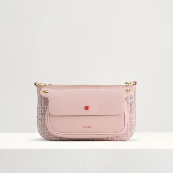 Túi Đeo Vai Pedro Tweed Double Flap Shoulder Bag 752100093-1 Màu Hồng FullBox - Túi xách - Vua Hàng Hiệu