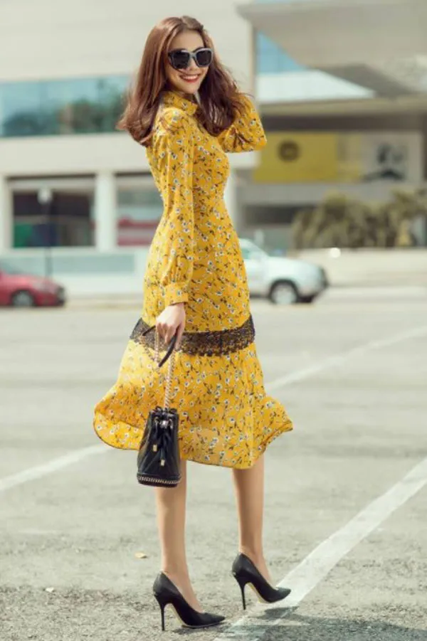 váy hoa nhí vàng - Đầm Quỳnh Anh Luxury Fashion