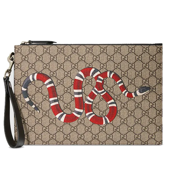 Túi Clutch Gucci Bestiary Pouch With Kingsnake Màu Nâu