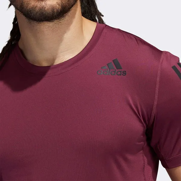 Áo Thun Ôm Adidas 3 Sọc Techfit Tshirt Màu Đỏ Thẫm