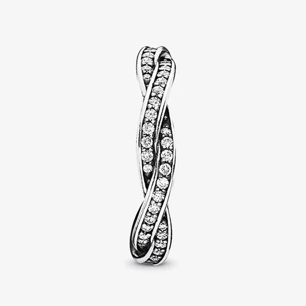 Nhẫn Nữ Pandora Sparkling Twisted Lines Ring Màu Bạc