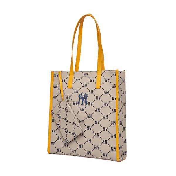 Túi Tote MLB Monogram Diamond Jacquard Tote Bag New York Yankees 3AORM012N-50BGS Màu Nâu Vàng