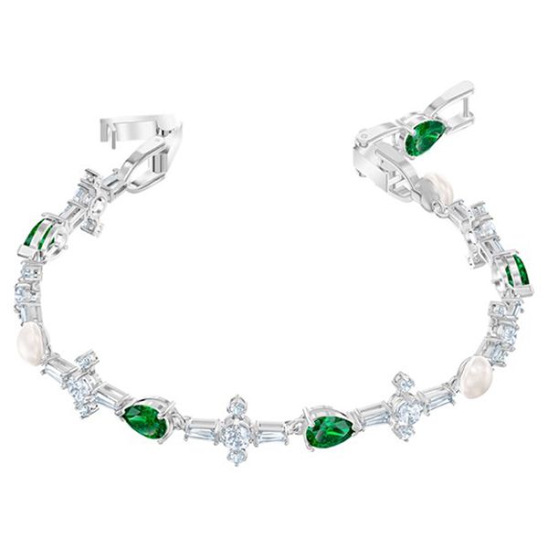 Vòng Đeo Tay Swarovski Perfection Bracelet Green Rhodium Plated 5493102 Màu Xanh Bạc - 4