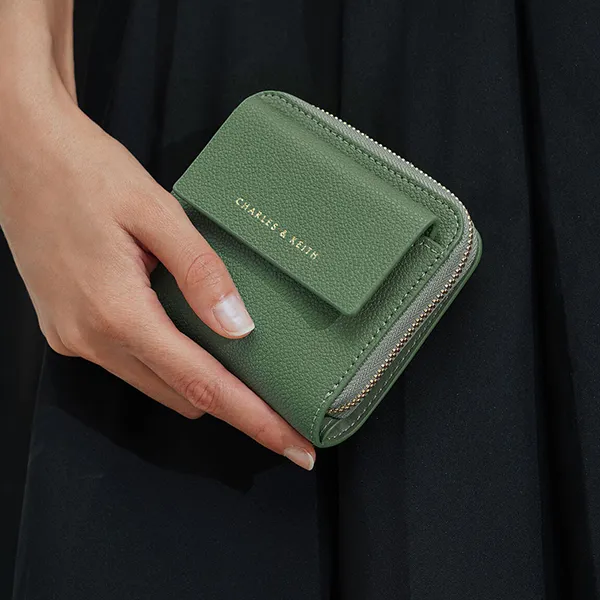 Ví Nữ Charles & Keith CNK Textured Mini Short Wallet 10770457 Màu Xanh Green