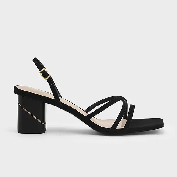Giày Cao Gót Nữ Charles & Keith CNK Square Toe Slingback Sandals 60050935 Màu Đen Size 37