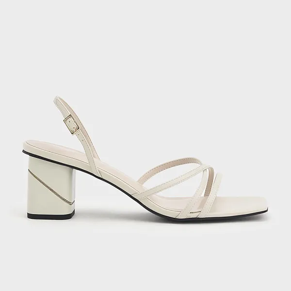 Giày Cao Gót Nữ Charles & Keith CNK Square Toe Slingback Sandals 60050935 Màu Trắng Kem