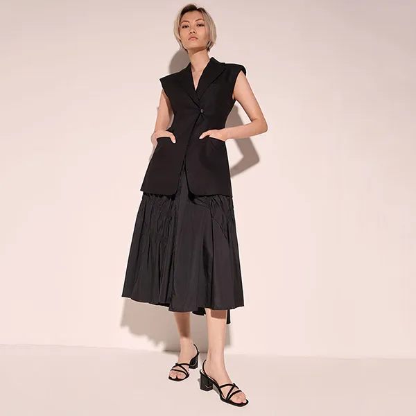 Giày Cao Gót Nữ Charles & Keith CNK Square Toe Slingback Sandals 60050935 Màu Đen Size 37