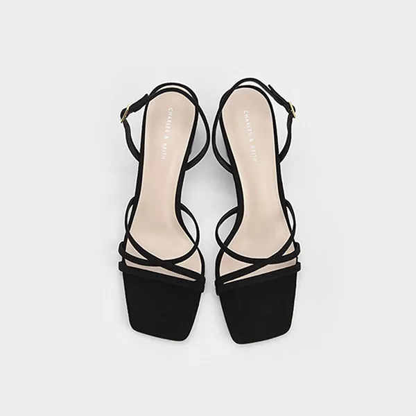 Giày Cao Gót Nữ Charles & Keith CNK Square Toe Slingback Sandals 60050935 Màu Đen Size 37