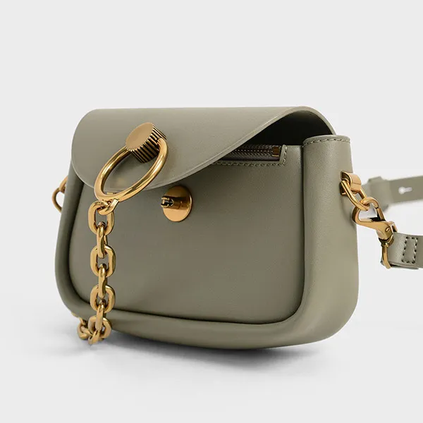 Túi Đeo Vai Nữ Charles & Keith CNK Becca Chunky Chain-Link Crossbody Màu Taupe