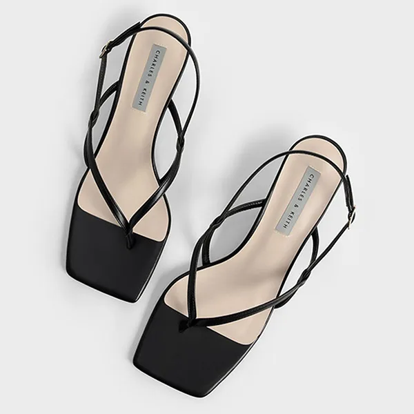 Giày Cao Gót Nữ Charles & Keith CNK Slingback Thong Sandals 60050955 Màu Đen