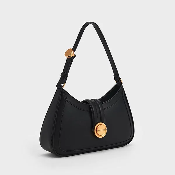 Túi Xách Nữ Charles & Keith CNK Ember Metallic Accent Hobo Shoulder Bag 40781661 Màu Đen