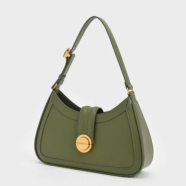 Túi Xách Nữ Charles & Keith CNK Ember Metallic Accent Hobo Shoulder Bag 40781661 Xanh Green
