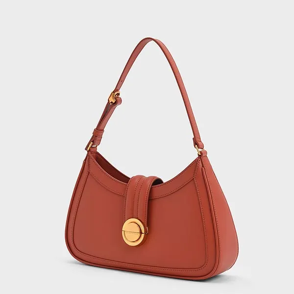 Túi Xách Nữ Charles & Keith CNK Ember Metallic Accent Hobo Shoulder Bag Brick 40781661 Màu Đỏ Gạch