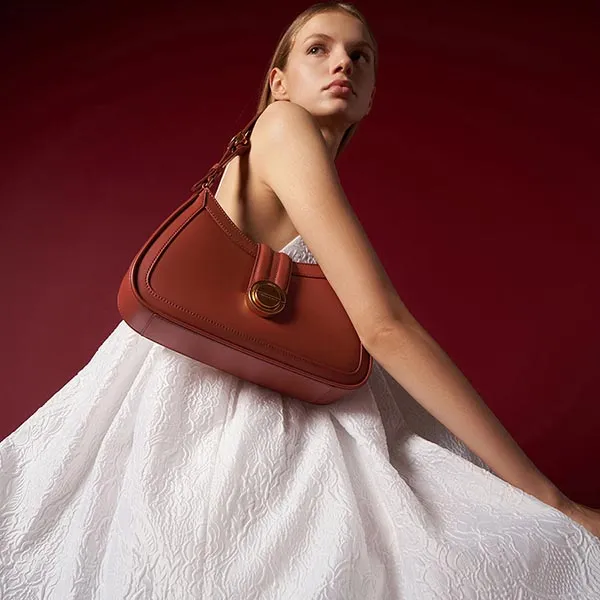 Túi Xách Nữ Charles & Keith CNK Ember Metallic Accent Hobo Shoulder Bag Brick 40781661 Màu Đỏ Gạch