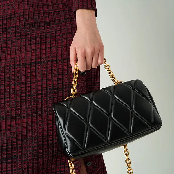 Túi Xách Tay Nữ Charles & Keith CNK Candy Chain-Handle Quilted 80781659 Màu Đen