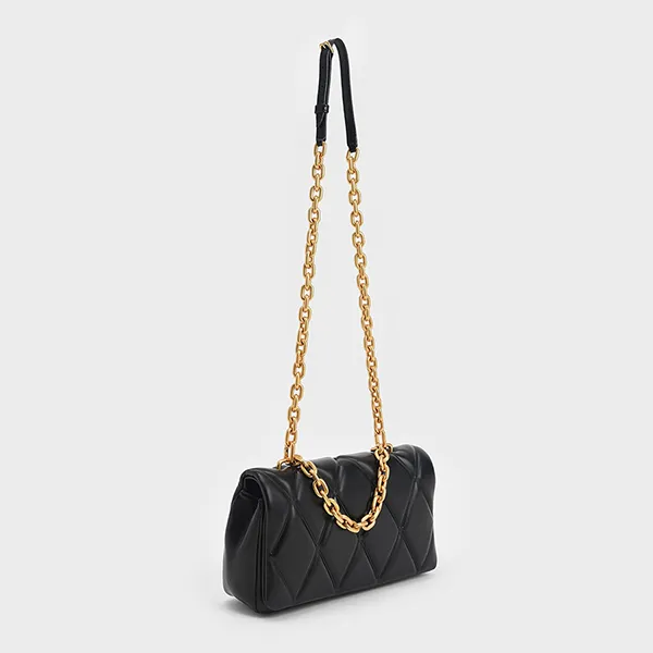 Túi Xách Tay Nữ Charles & Keith CNK Candy Chain-Handle Quilted 80781659 Màu Đen