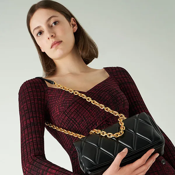 Túi Xách Tay Nữ Charles & Keith CNK Candy Chain-Handle Quilted 80781659 Màu Đen