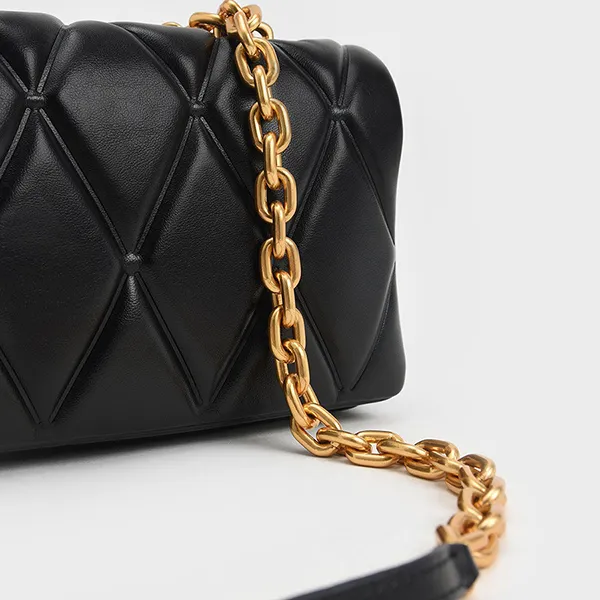Túi Xách Tay Nữ Charles & Keith CNK Candy Chain-Handle Quilted 80781659 Màu Đen