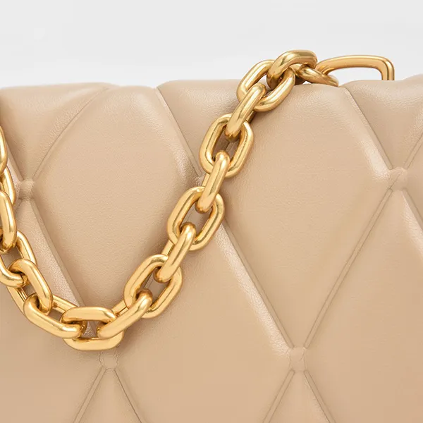 Túi Xách Tay Nữ Charles & Keith CNK Candy Chain-Handle Quilted CK2-80781659 Màu Be - 4