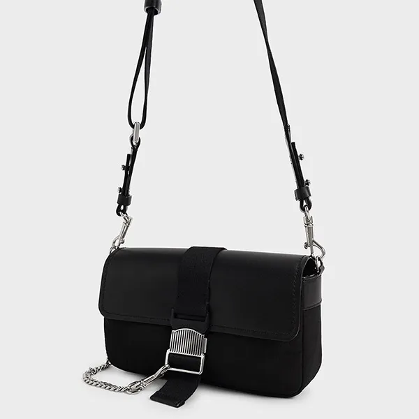 Túi Đeo Vai Nữ Charles & Keith CNK Aspen Metallic Belt Buckle Shoulder Bag CK2-20270815 Màu Đen