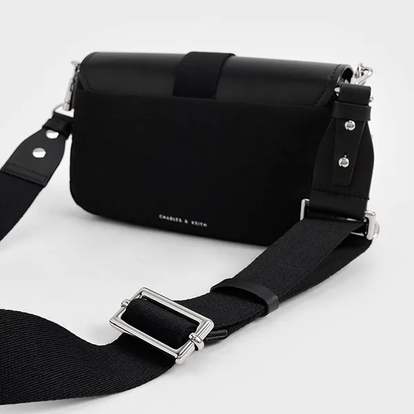 Túi Đeo Vai Nữ Charles & Keith CNK Aspen Metallic Belt Buckle Shoulder Bag CK2-20270815 Màu Đen