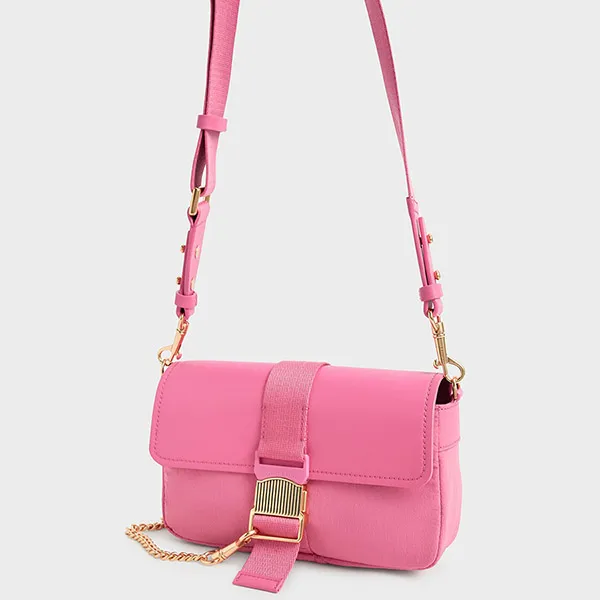 Túi Đeo Vai Nữ Charles & Keith CNK Aspen Metallic Belt Buckle Shoulder Bag CK2-20270815 Màu Hồng