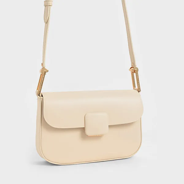 Túi Xách Nữ Charles & Keith CNK Koa Square Push-Lock Shoulder Bag Beige 20270818 Màu Be