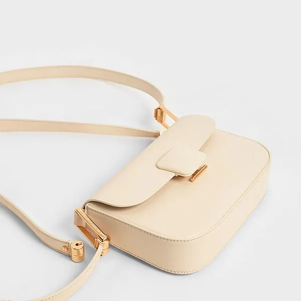 Túi Xách Nữ Charles & Keith CNK Koa Square Push-Lock Shoulder Bag Beige 20270818 Màu Be