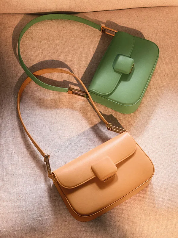 Túi Xách Nữ Charles & Keith CNK Koa Square Push-Lock Shoulder Bag Green 20270818 Màu Xanh Lá