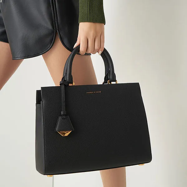 Túi Đeo Chéo Nữ Charles & Keith CNK Large Double Handle Bag – Black 50160095-2 Màu Đen