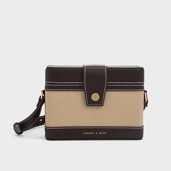 Set Charles & Keith CNK (Túi Bronte Boxy Crossbody Bag Sand + Ví Bronte Stitch Trim Short Wallet)