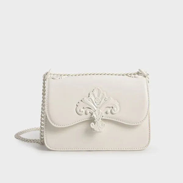 Túi Đeo Chéo Nữ Charles & Keith CNK Meriah Chain Strap Crossbody Bag Ck2-80781686 Màu Trắng