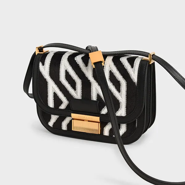 Túi Đeo Chéo Nữ Charles & Keith CNK Charlot Jacquard Printed 80781764 Size S Màu Đen