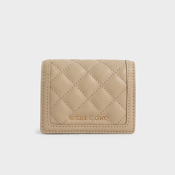 Ví Nữ Charles & Keith CNK Micaela Quilted Card Holder 50701179 Màu Cát