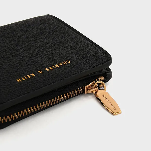 Ví Nữ Charles & Keith CNK Snap Button Card Holder Black CK6-50770498-1 Màu Đen