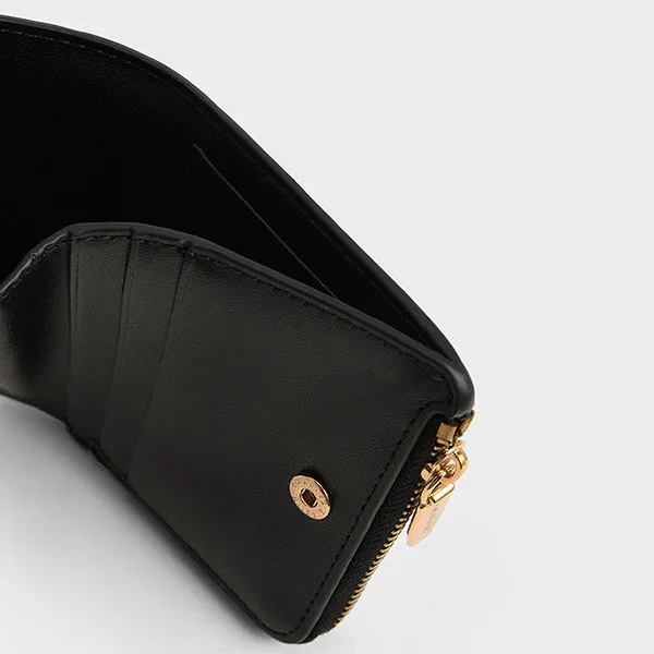 Ví Nữ Charles & Keith CNK Snap Button Card Holder Black CK6-50770498-1 Màu Đen